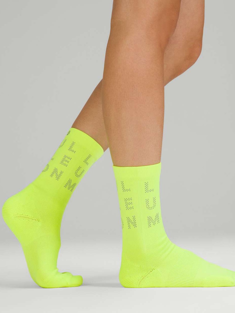 lululemon Power Stride Crew Sock *Reflective HIYE Highlight Yellow size Large